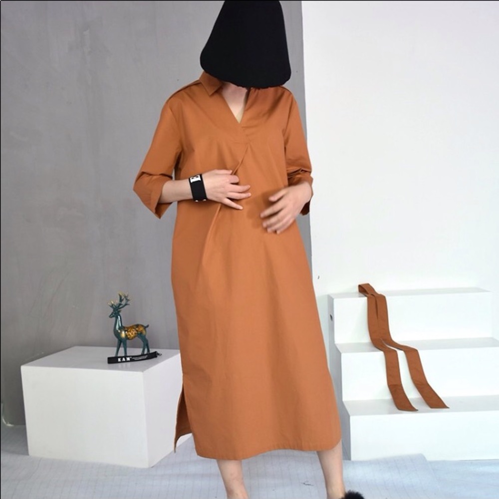 Spring 2019 Midi , waist adjustable dress in rust - Picture 3 of 6